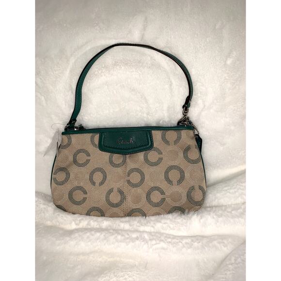 NWT Coach Women's Khaki/Aegean‎ Dot Op Art Wristlet Handbag - Picture 1 of 10